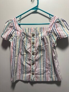 J. Crew womens White Multicolor Vertical Stripe Button-Front Top